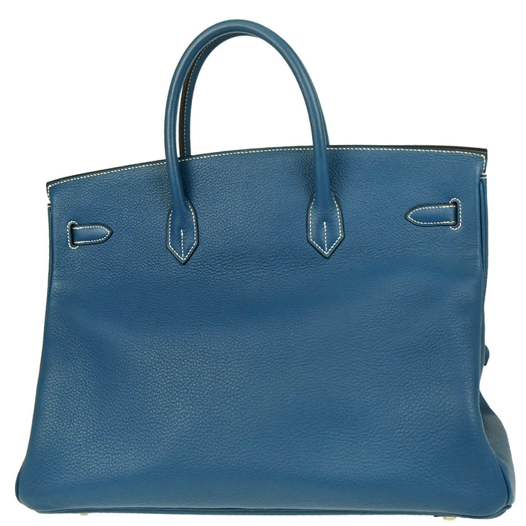 Hermes 2003 Blue Jean Taurillon Clemence Birkin 40 Handbag