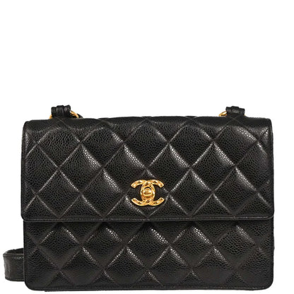 Chanel Black Caviar Straight Flap Shoulder Bag