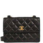 Chanel 1991-1994 Black Caviar Straight Flap Shoulder Bag
