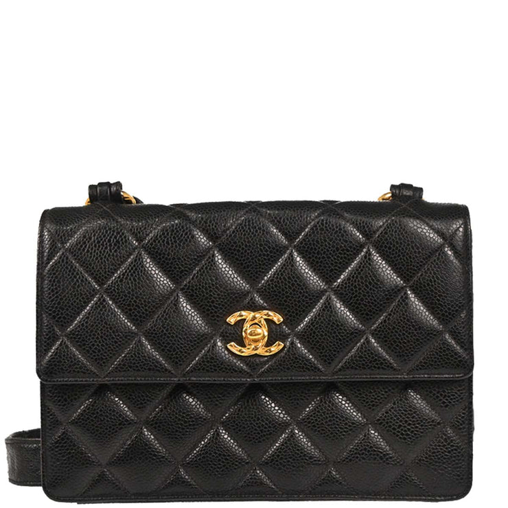 Chanel 1991-1994 Black Caviar Straight Flap Shoulder Bag