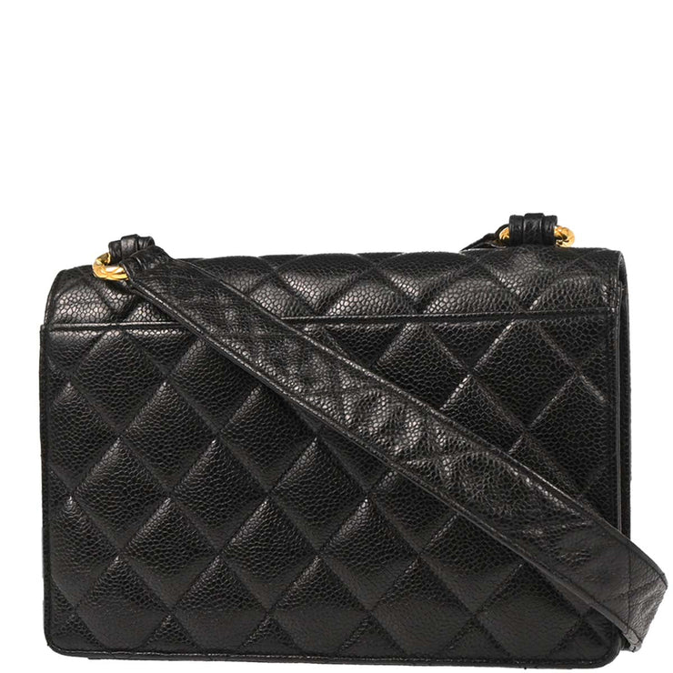 Chanel 1991-1994 Black Caviar Straight Flap Shoulder Bag