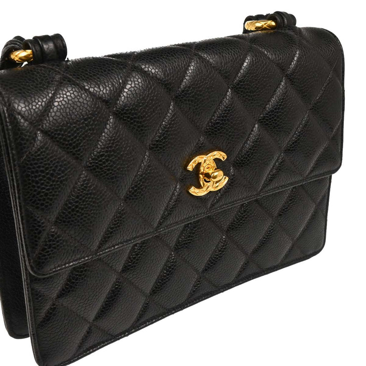Chanel 1991-1994 Black Caviar Straight Flap Shoulder Bag