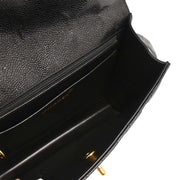 Chanel 1991-1994 Black Caviar Straight Flap Shoulder Bag
