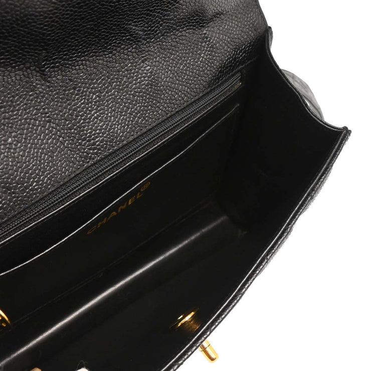 Chanel 1991-1994 Black Caviar Straight Flap Shoulder Bag