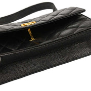 Chanel 1991-1994 Black Caviar Straight Flap Shoulder Bag