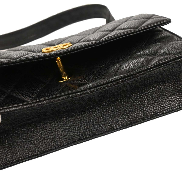 Chanel 1991-1994 Black Caviar Straight Flap Shoulder Bag