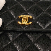 Chanel 1991-1994 Black Caviar Straight Flap Shoulder Bag