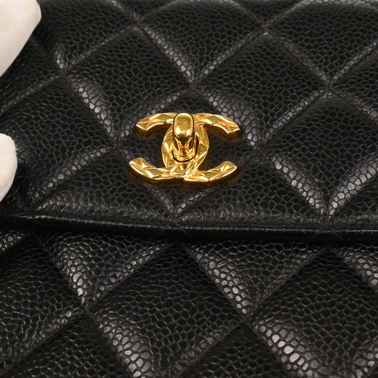Chanel 1991-1994 Black Caviar Straight Flap Shoulder Bag