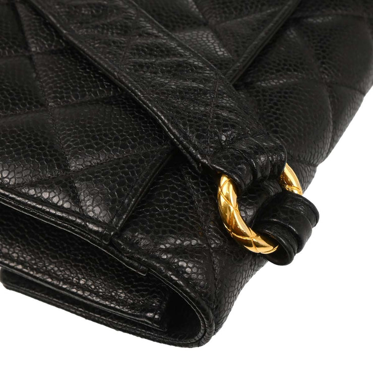 Chanel 1991-1994 Black Caviar Straight Flap Shoulder Bag