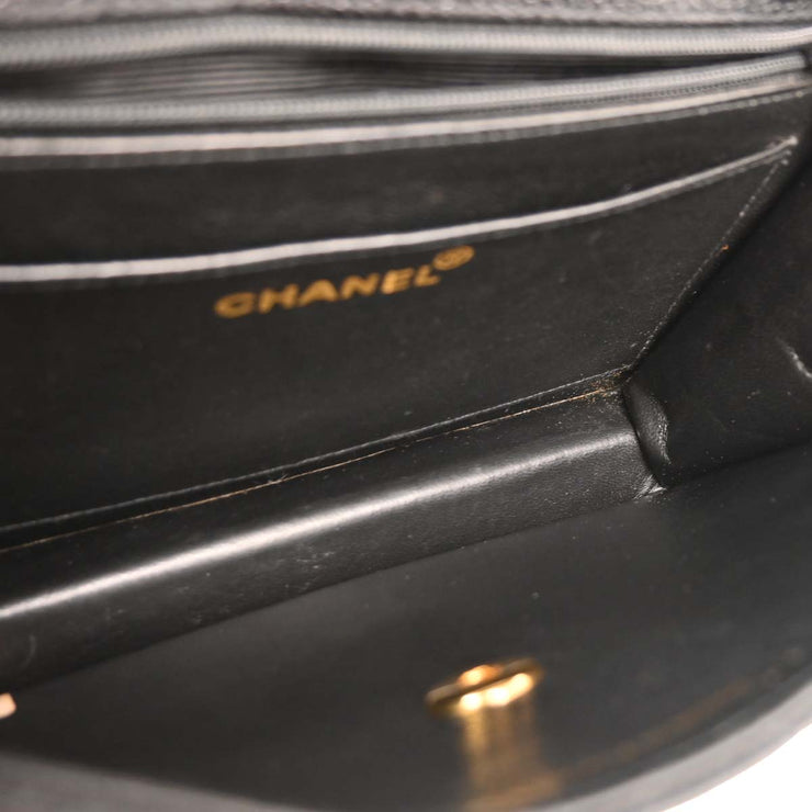 Chanel 1991-1994 Black Caviar Straight Flap Shoulder Bag