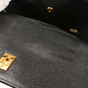 Chanel 1991-1994 Black Caviar Straight Flap Shoulder Bag