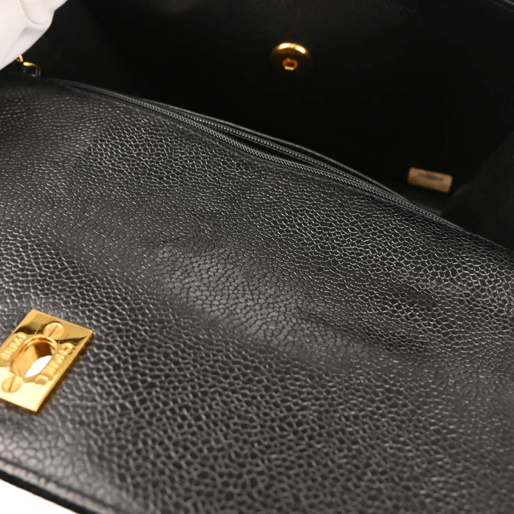 Chanel 1991-1994 Black Caviar Straight Flap Shoulder Bag