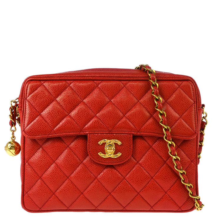 Chanel 1991-1994 Red Caviar Camera Bag Small