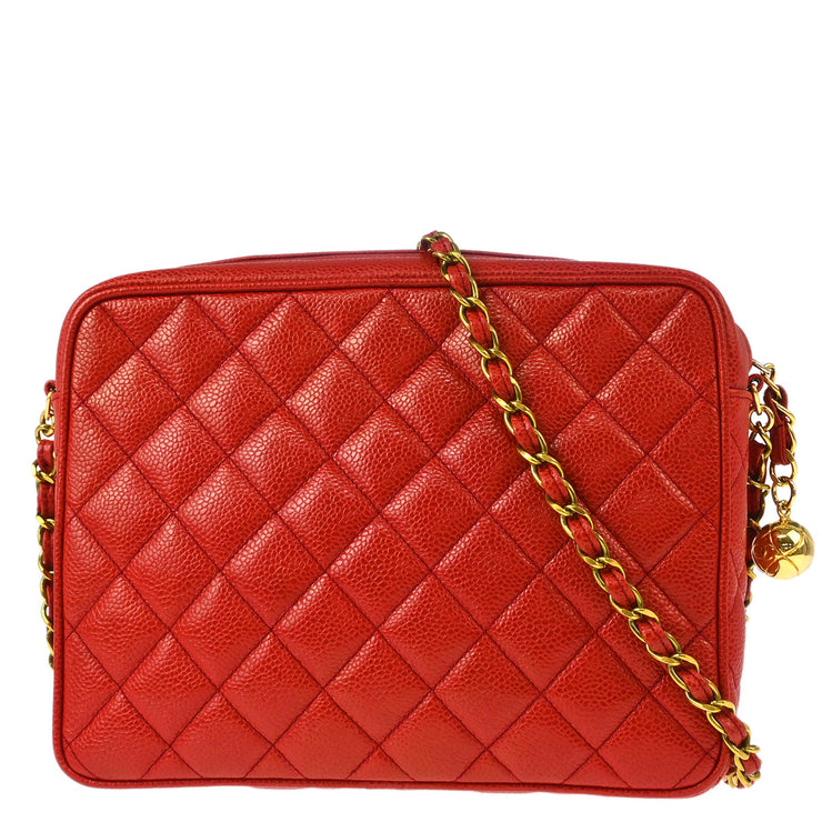 Chanel 1991-1994 Red Caviar Camera Bag Small