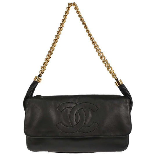 Chanel Black Calfskin Straight Flap Shoulder Bag