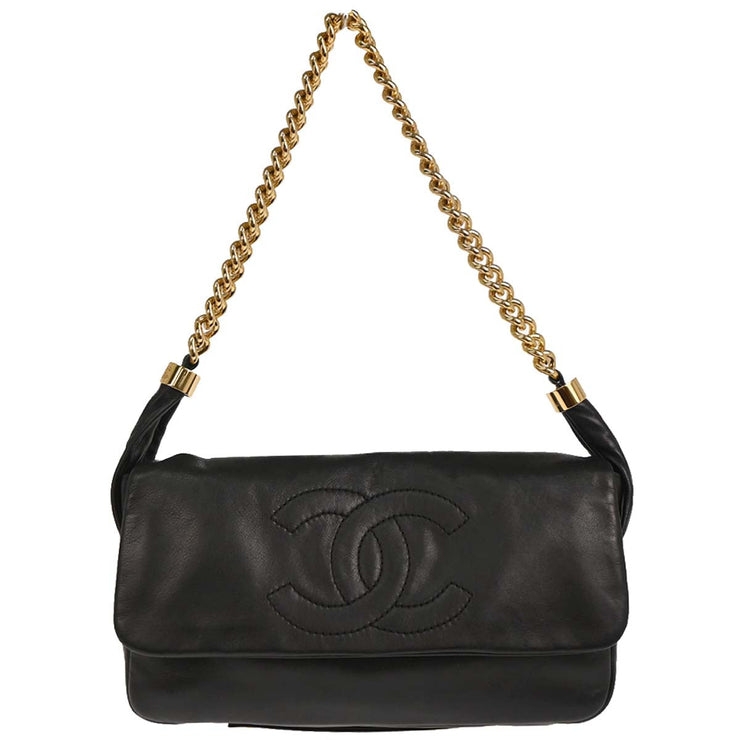 Chanel 2008-2009 Black Calfskin Straight Flap Shoulder Bag