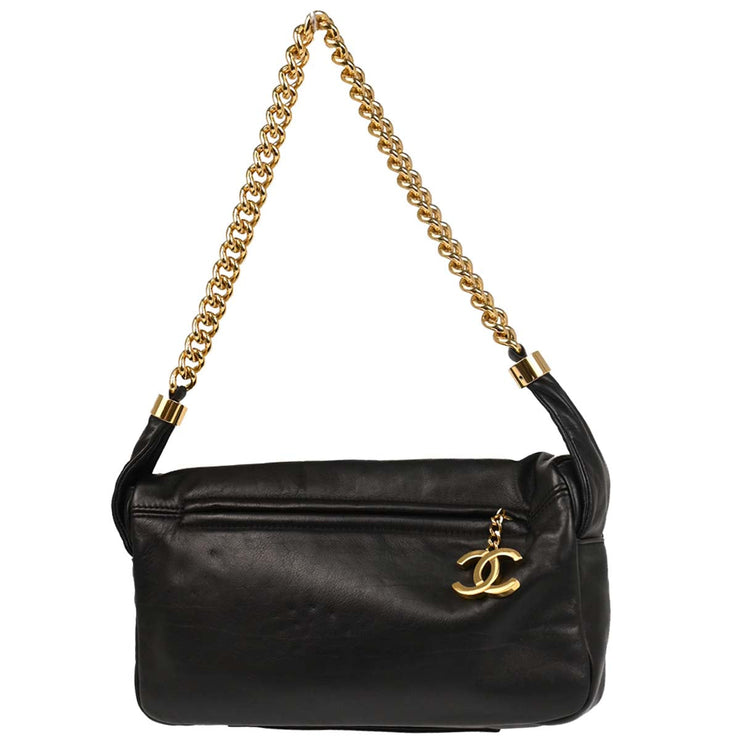 Chanel 2008-2009 Black Calfskin Straight Flap Shoulder Bag