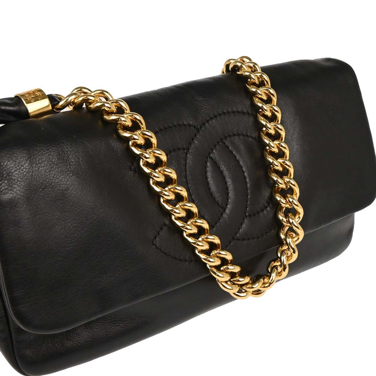 Chanel 2008-2009 Black Calfskin Straight Flap Shoulder Bag