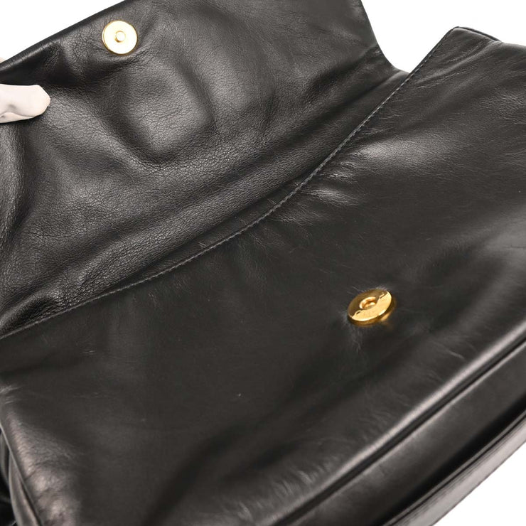 Chanel 2008-2009 Black Calfskin Straight Flap Shoulder Bag