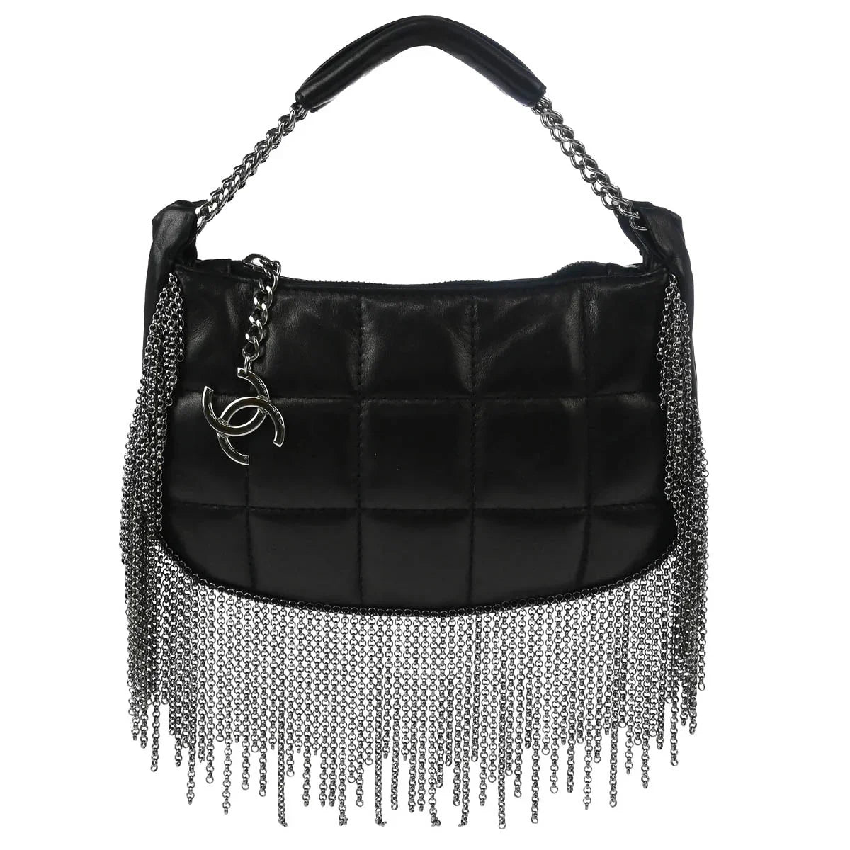Chanel Black Lambskin Choco Bar Fringe Handbag