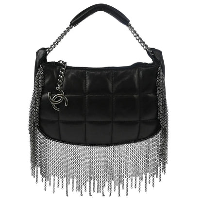Chanel Black Lambskin Choco Bar Fringe Handbag