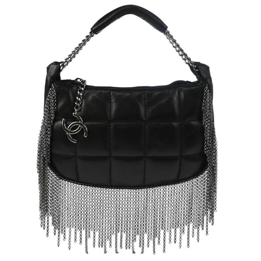 Chanel Black Lambskin Choco Bar Fringe Handbag