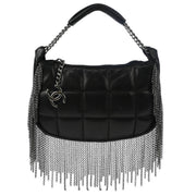 Chanel 2001-2003 Black Lambskin Choco Bar Fringe Handbag