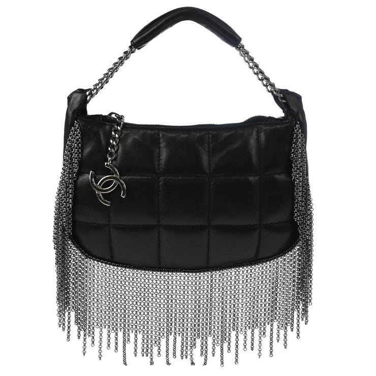 Chanel 2001-2003 Black Lambskin Choco Bar Fringe Handbag