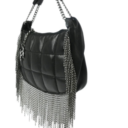 Chanel Black Lambskin Choco Bar Fringe Handbag