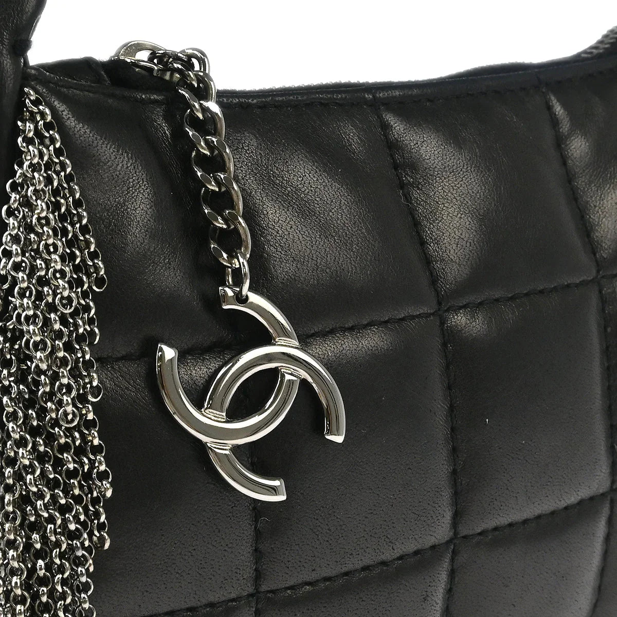 Chanel Black Lambskin Choco Bar Fringe Handbag