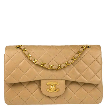 Chanel Beige Lambskin Small Classic Double Flap Shoulder Bag