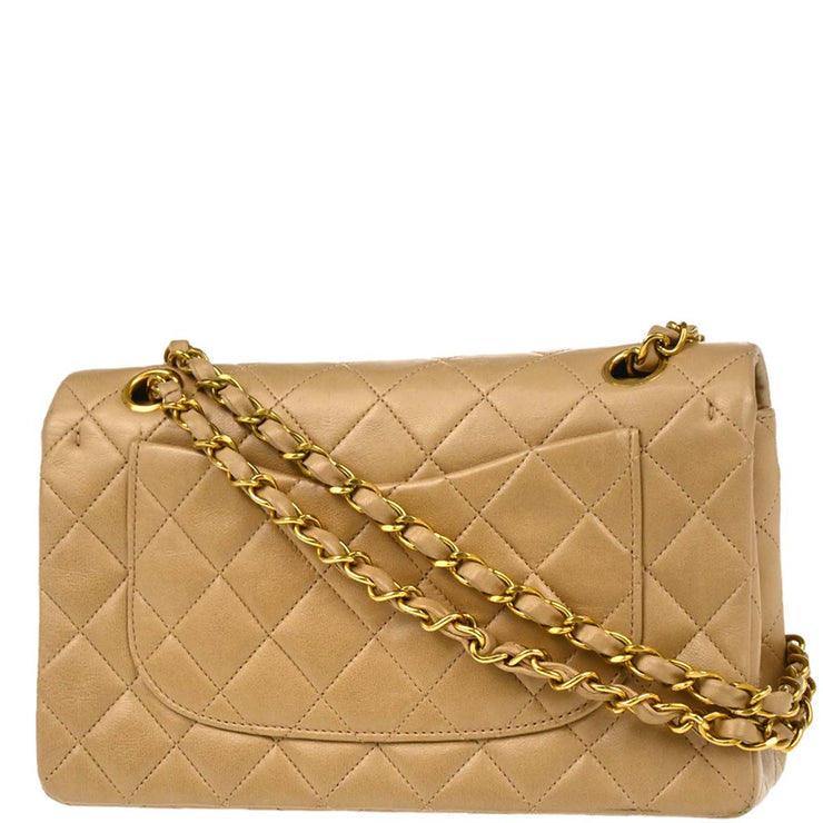 Chanel 1994-1996 Beige Lambskin Small Classic Double Flap Shoulder Bag
