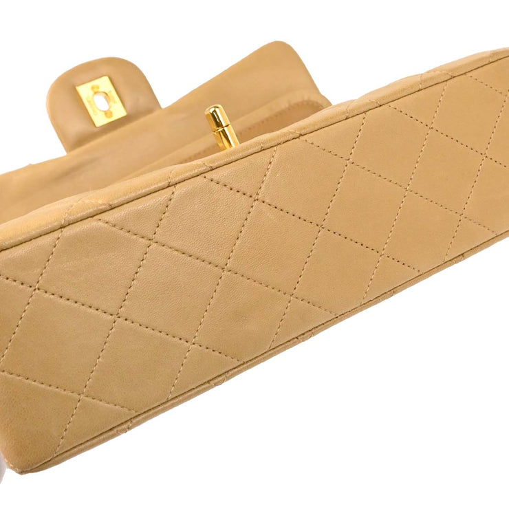 Chanel 1994-1996 Beige Lambskin Small Classic Double Flap Shoulder Bag