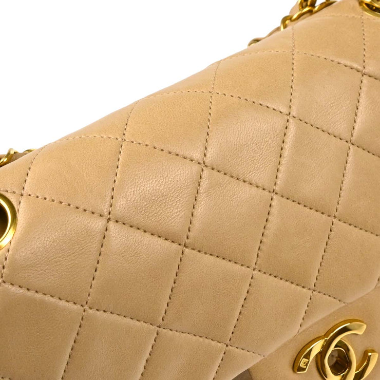 Chanel 1994-1996 Beige Lambskin Small Classic Double Flap Shoulder Bag