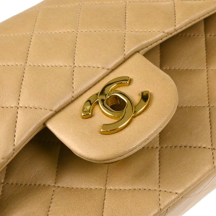 Chanel 1994-1996 Beige Lambskin Small Classic Double Flap Shoulder Bag