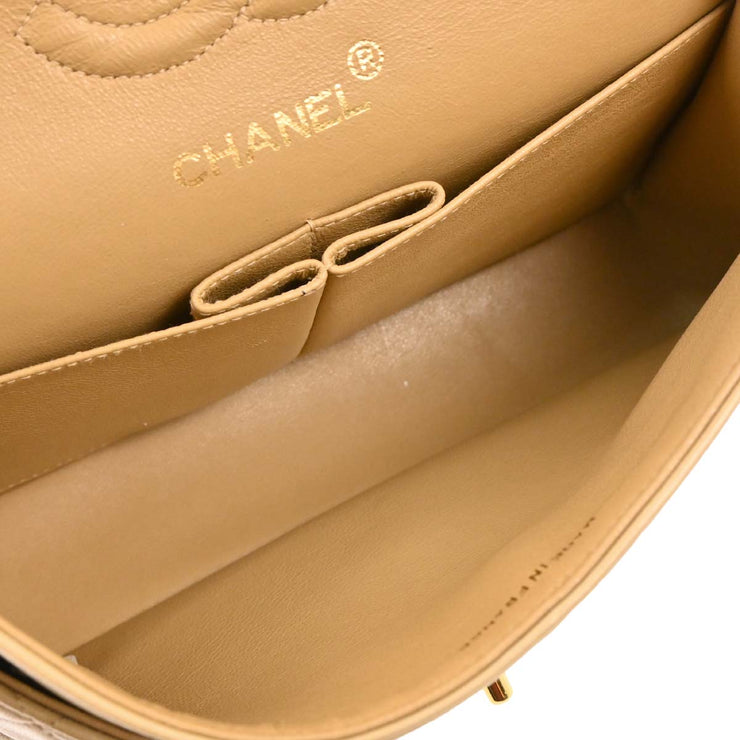 Chanel 1994-1996 Beige Lambskin Small Classic Double Flap Shoulder Bag