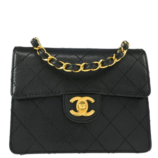 Chanel Black Caviar Mini Classic Square Flap Shoulder Bag