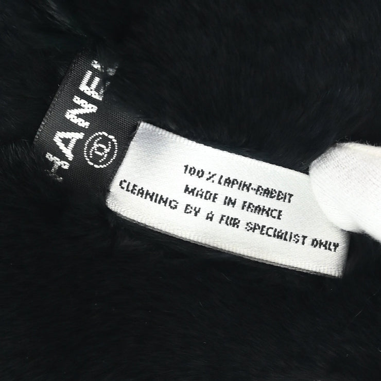 Chanel Fur Shawl Stole Black Small Good