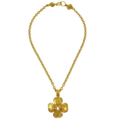 Chanel Clover Chain Pendant Necklace Gold 96A