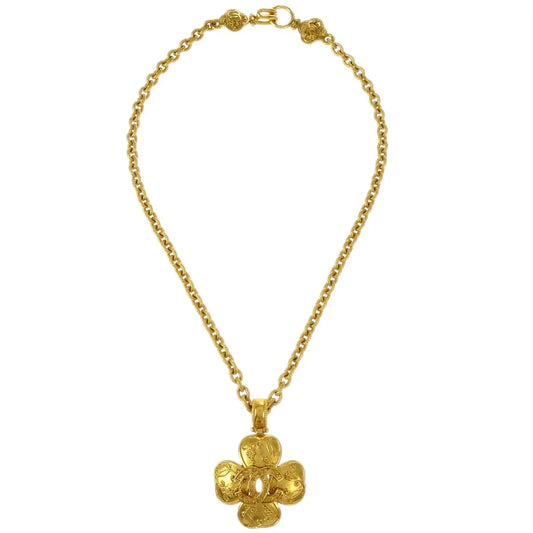 Chanel Clover Chain Pendant Necklace Gold 96A