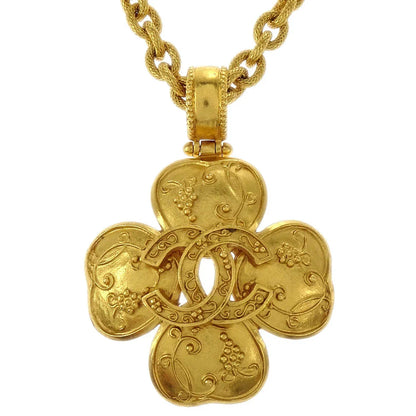 Chanel Clover Chain Pendant Necklace Gold 96A