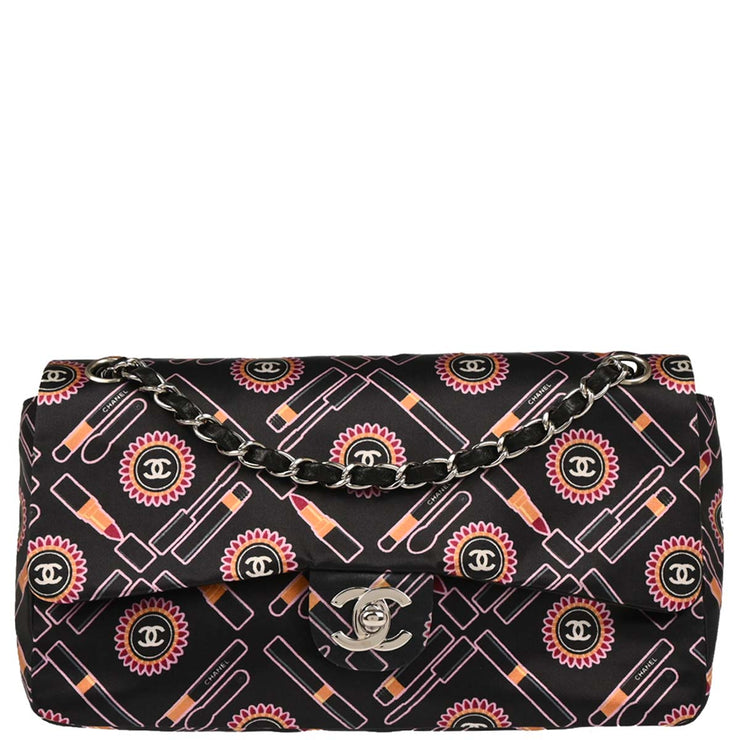 Chanel 2004-2005 Black Satin Lipstick Classic Single Flap Shoulder Bag