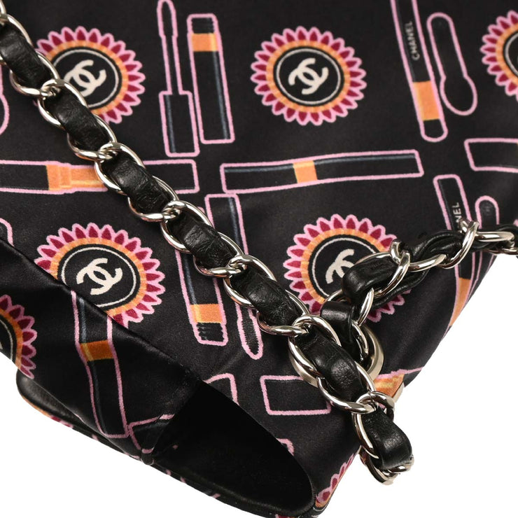 Chanel 2004-2005 Black Satin Lipstick Classic Single Flap Shoulder Bag