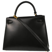 Hermes 1996 Black Box Calf Kelly 28 Sellier 2way Shoulder Handbag