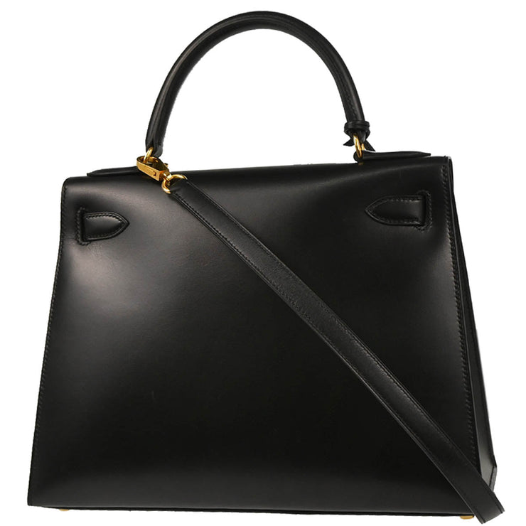 Hermes 1996 Black Box Calf Kelly 28 Sellier 2way Shoulder Handbag