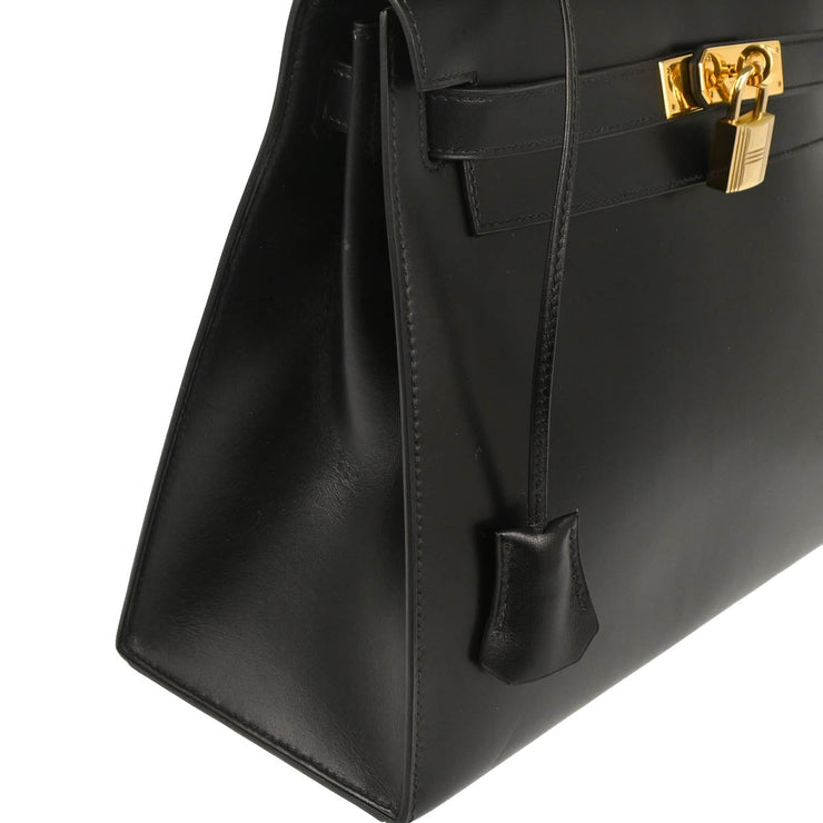 Hermes 1996 Black Box Calf Kelly 28 Sellier 2way Shoulder Handbag
