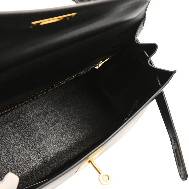 Hermes 1996 Black Box Calf Kelly 28 Sellier 2way Shoulder Handbag