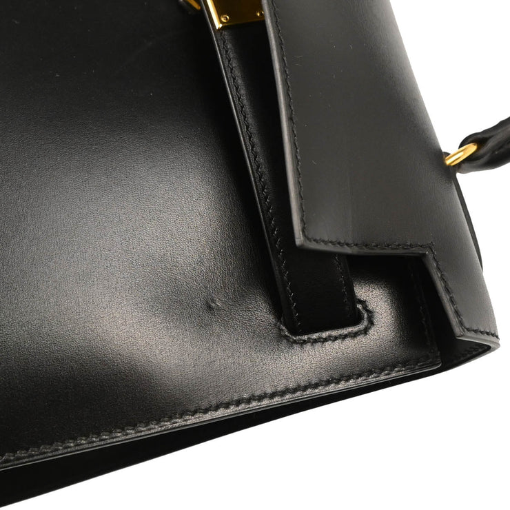 Hermes 1996 Black Box Calf Kelly 28 Sellier 2way Shoulder Handbag