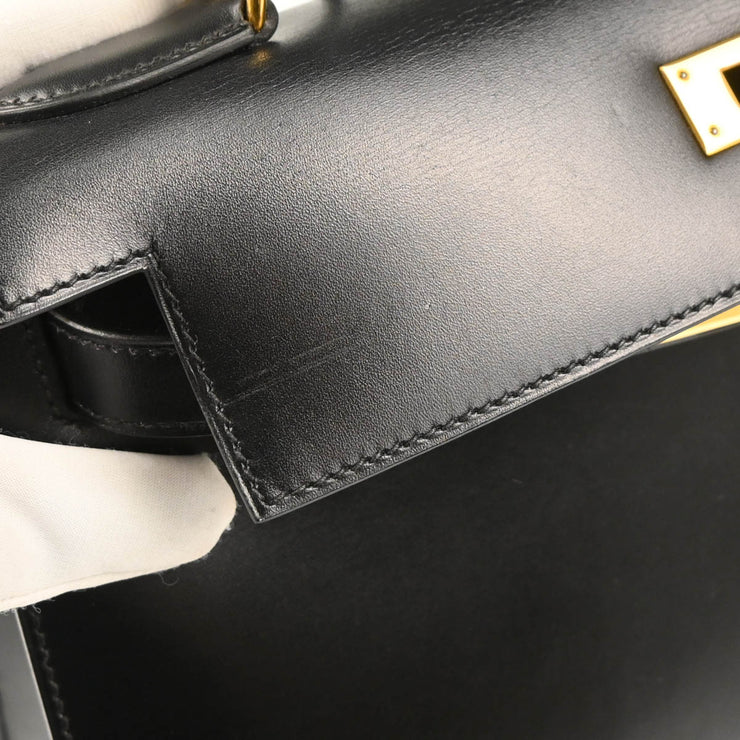 Hermes 1996 Black Box Calf Kelly 28 Sellier 2way Shoulder Handbag