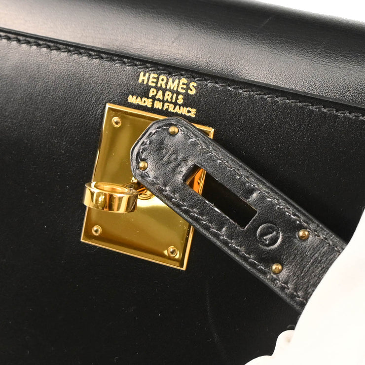 Hermes 1996 Black Box Calf Kelly 28 Sellier 2way Shoulder Handbag